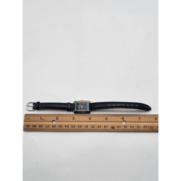 Carriage by Timex Silver Tone Rectangle Case Women's Watch Black Leather Band - Picture 10 of 10